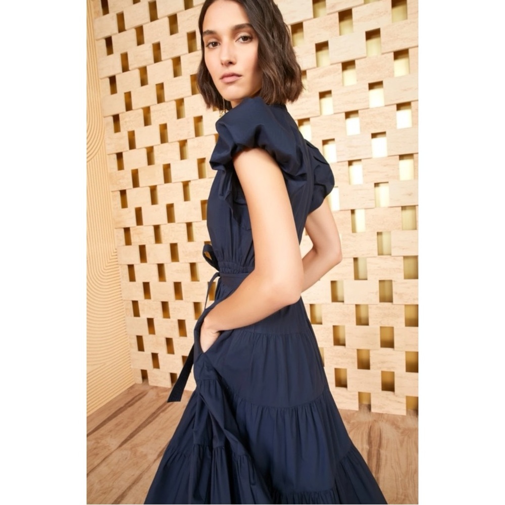 Ulla Johnson Navy Puff Sleeve Tiered Midi Dress - Picture 2 of 11
